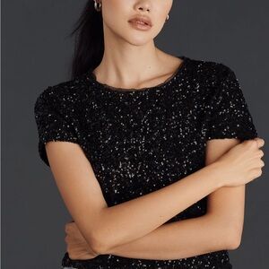 Maeve Black Sequin Short Sleeve Top
